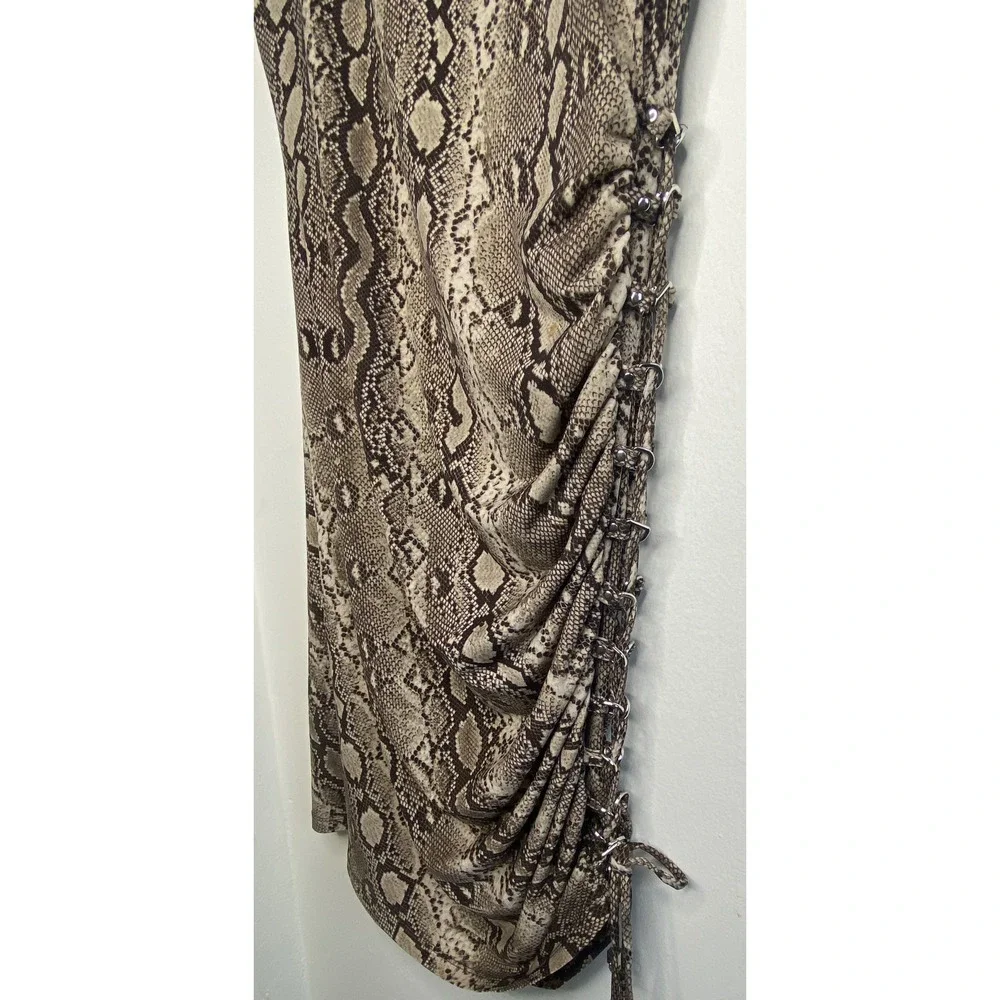 Michael Kors Snakeskin Ruched Side Grommet Dress Tan Brown‎ Short Sleeve Medium